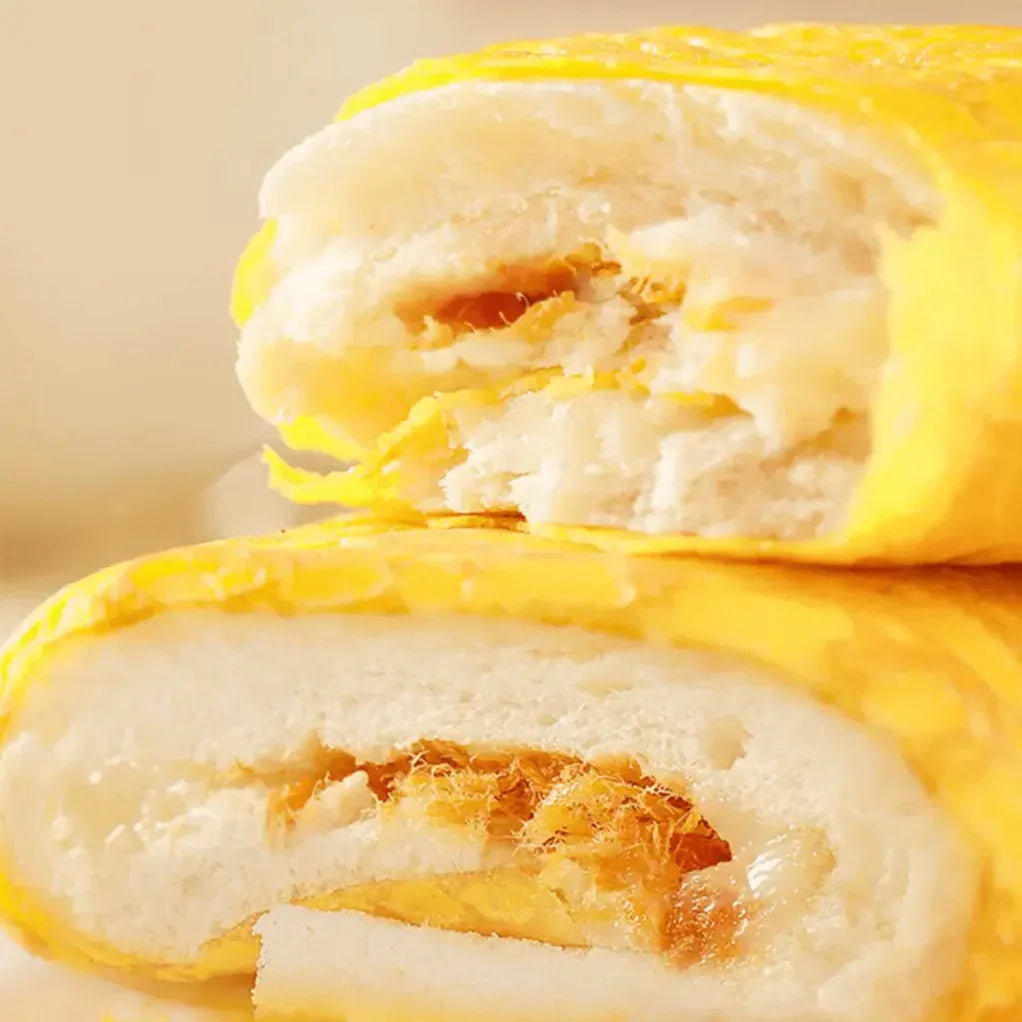 SANDWICH CUỘN VỎ TRỨNG SỐT KEM BÉO CHÀ BÔNG (Egg Skin Wrapped Pork Floss Sandwich)